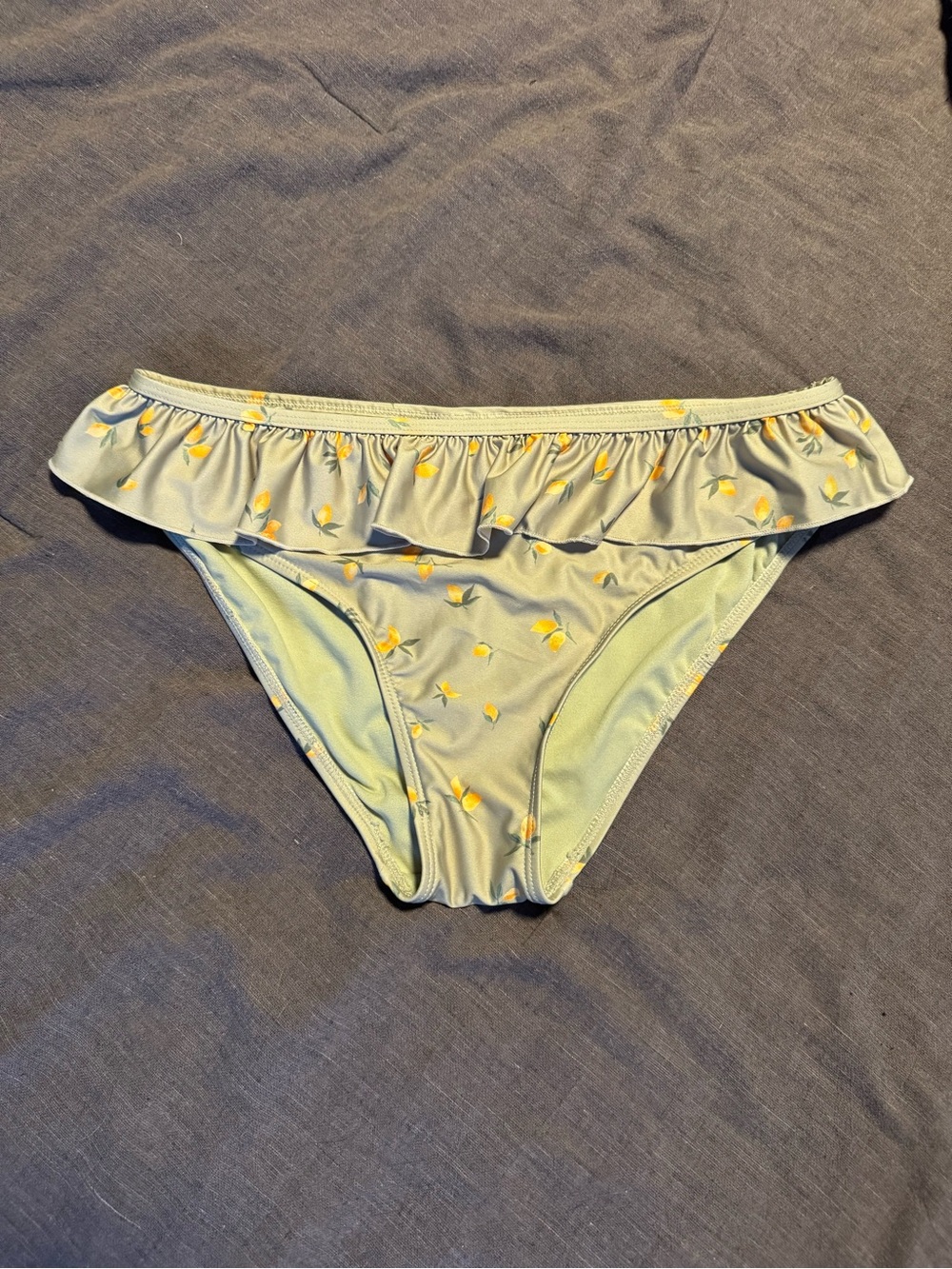 Lauren Conrad Ruffle Bikini Bottoms in Pale Green with Lemons
